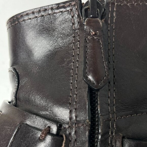 Tory Burch Colton Flat Leather Bootie Dark Brown logo Size 6 - Picture 14 of 15